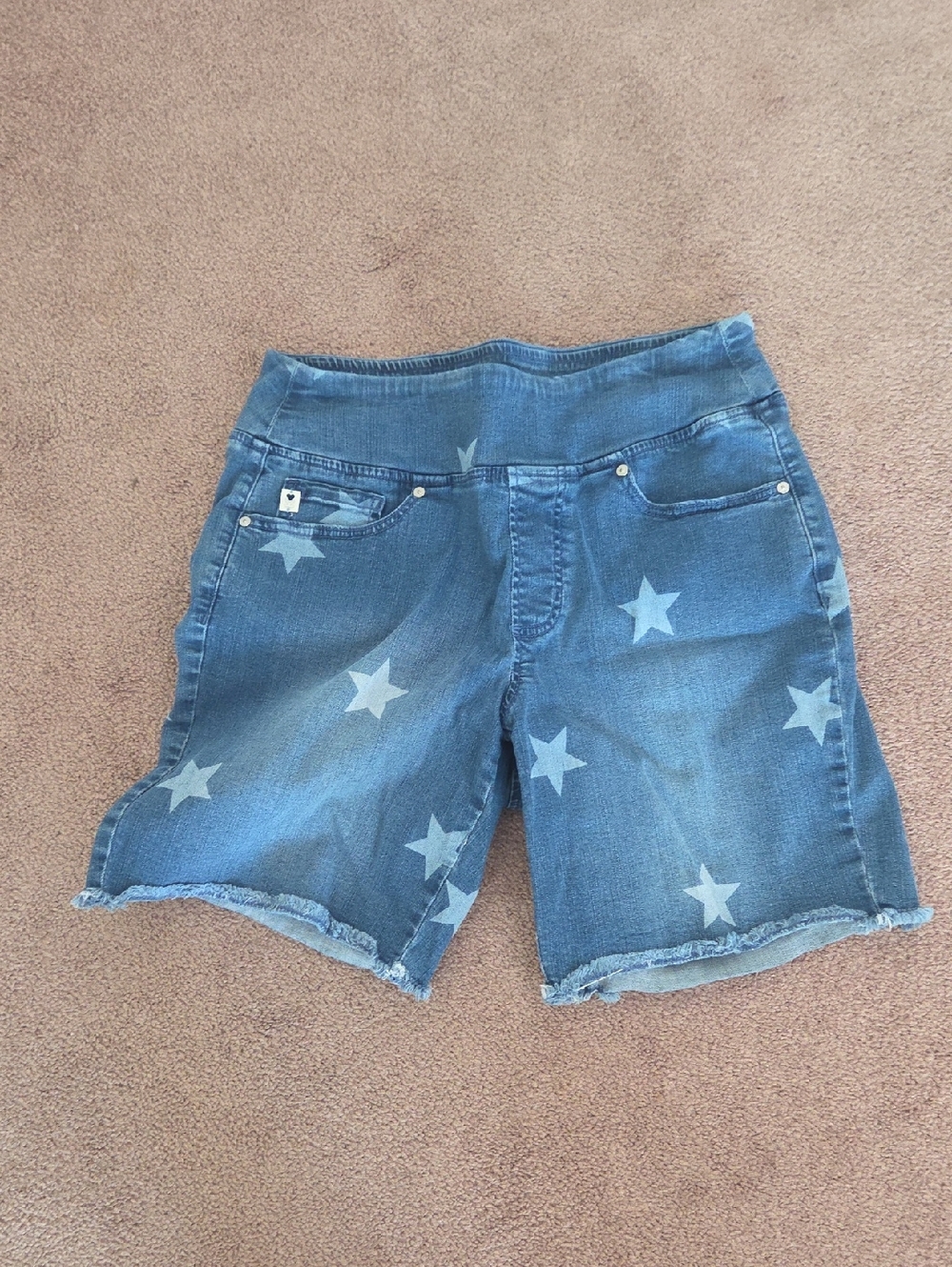 Star Print Denim  Shorts - Blue